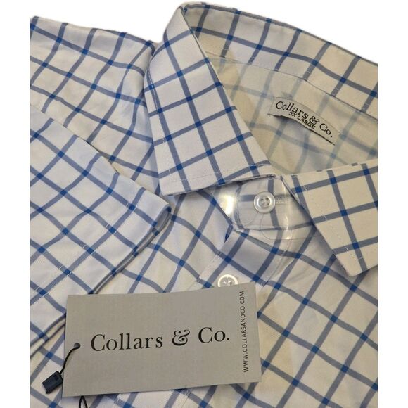 NWT Collars & Co Mens 3XL Dress Collar Polo Shirt Blue Windowpane Check - Picture 1 of 7